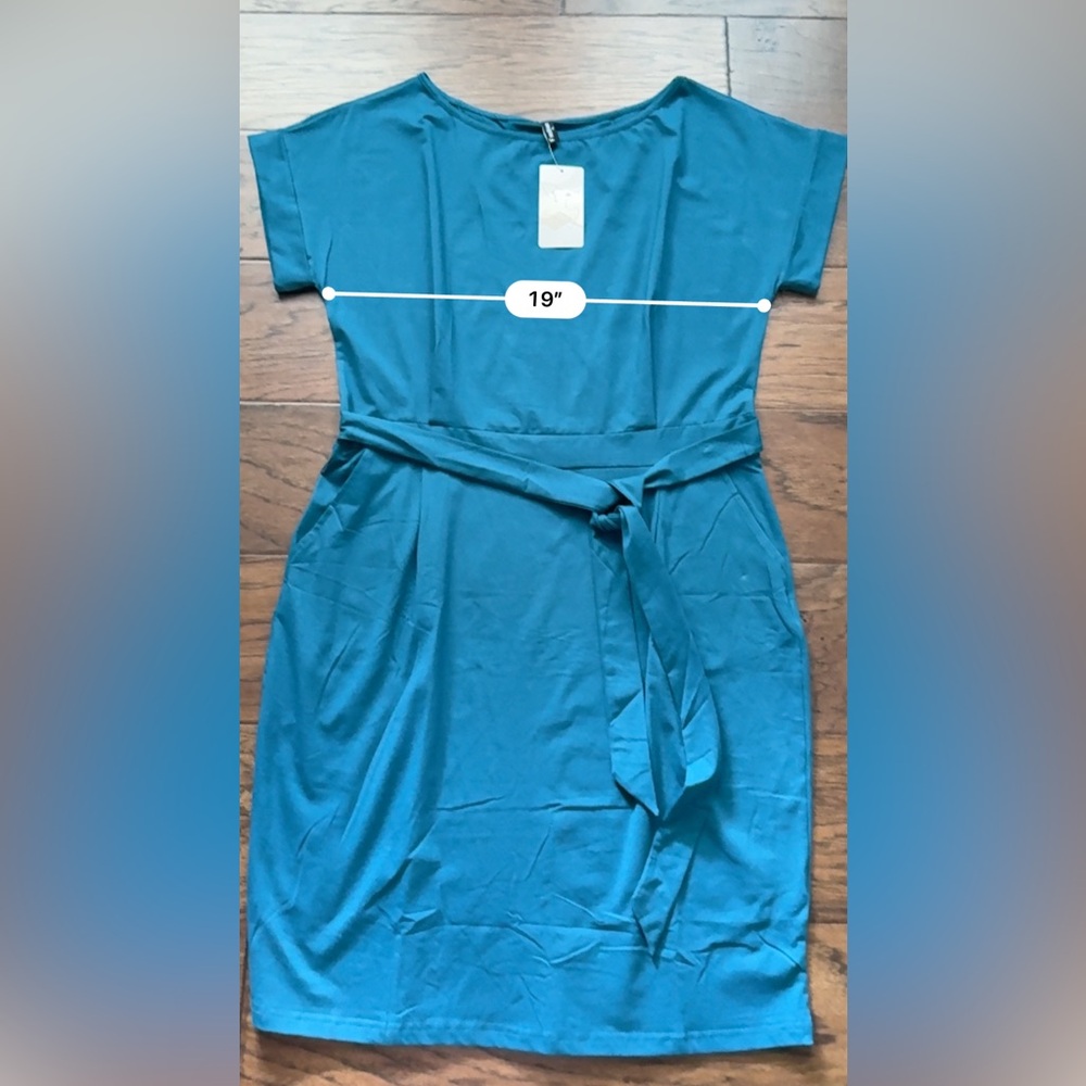 Fashion Women's Size XL Blue Teal Front Tie Short Sleeve T-Shirt Dress - Picture 6 of 10
